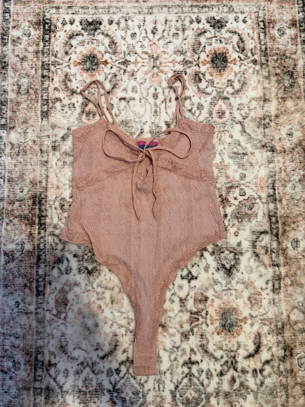 Edikted Lace Tie-Front Bodysuit - Dusty Rose